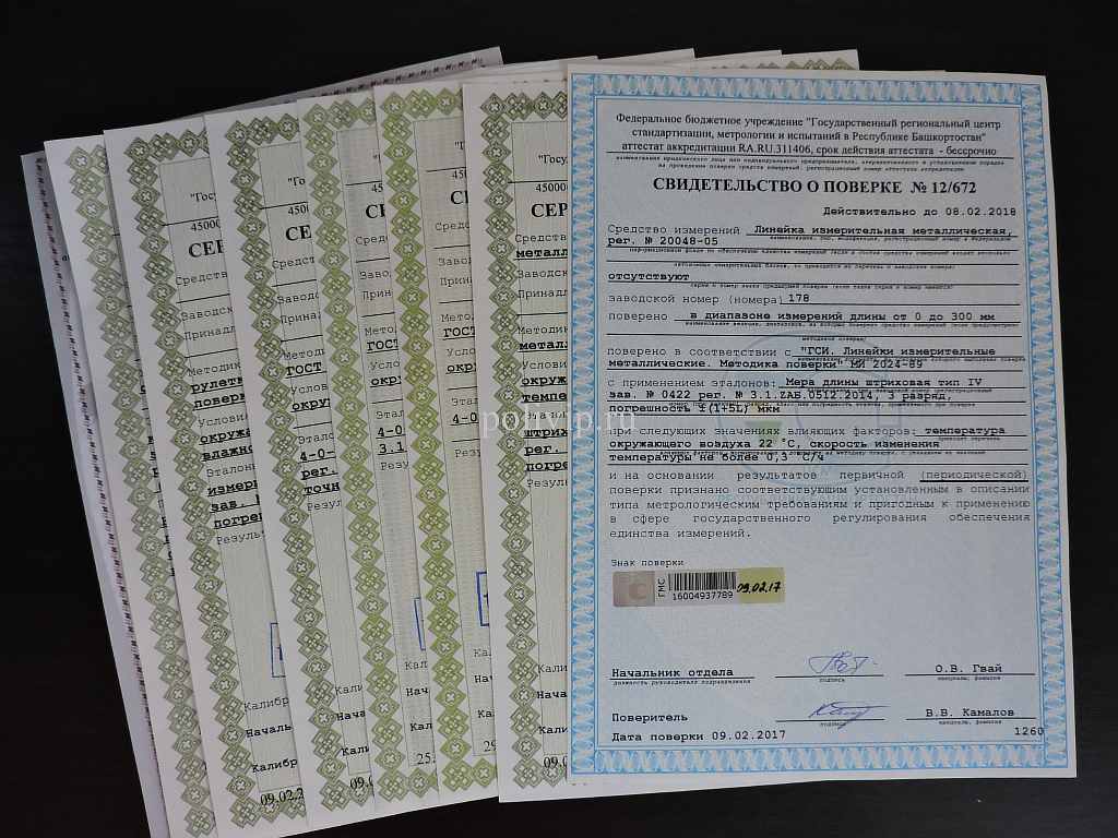 Свидетельства и сертификаты о поверке на приборы